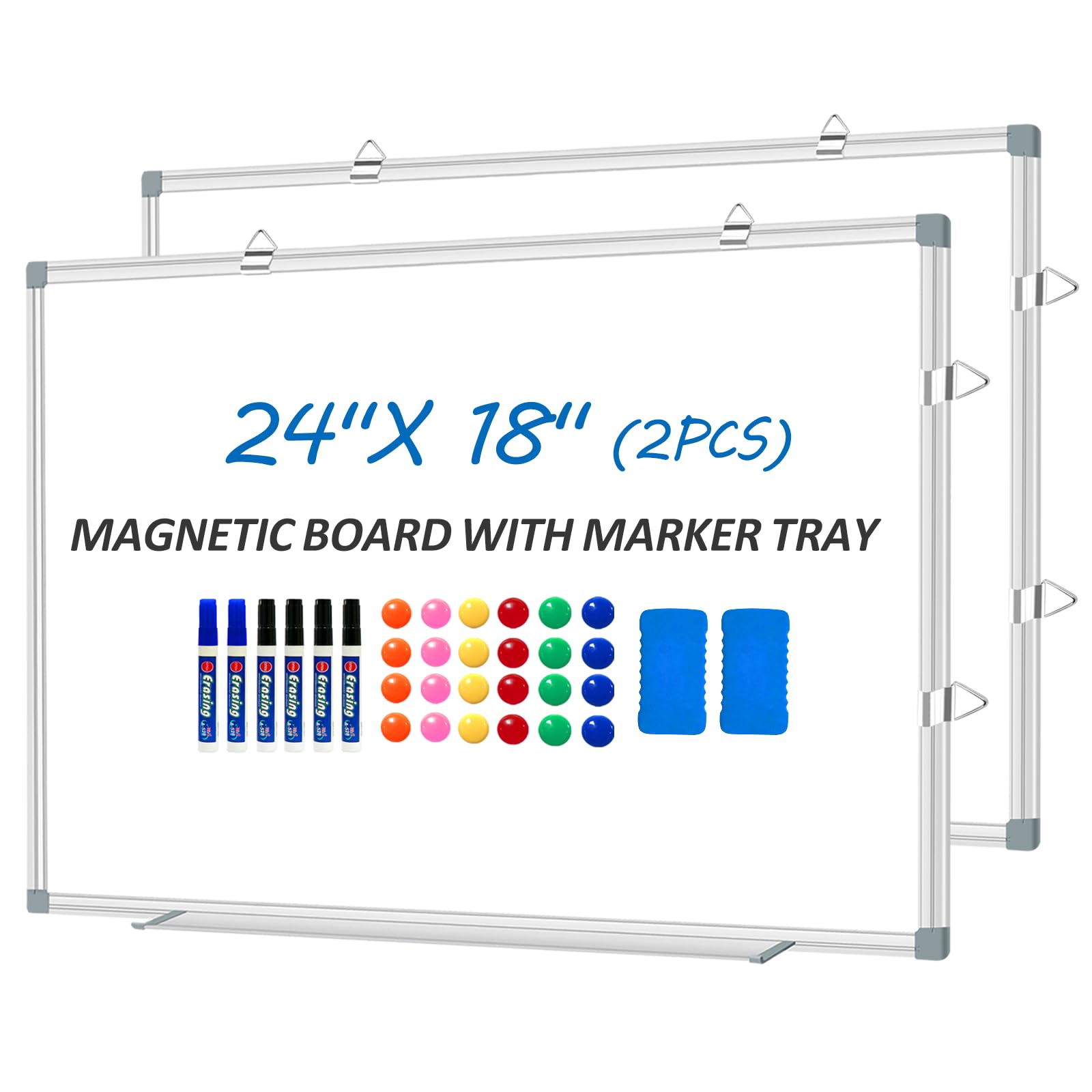 Magnetyczna biała tablica suchościeralna na ścianę 61 cm x 45 cm (2 szt.) aluminiowa ramka magnes biała tablica do domu, szkoły, biura, kuchni