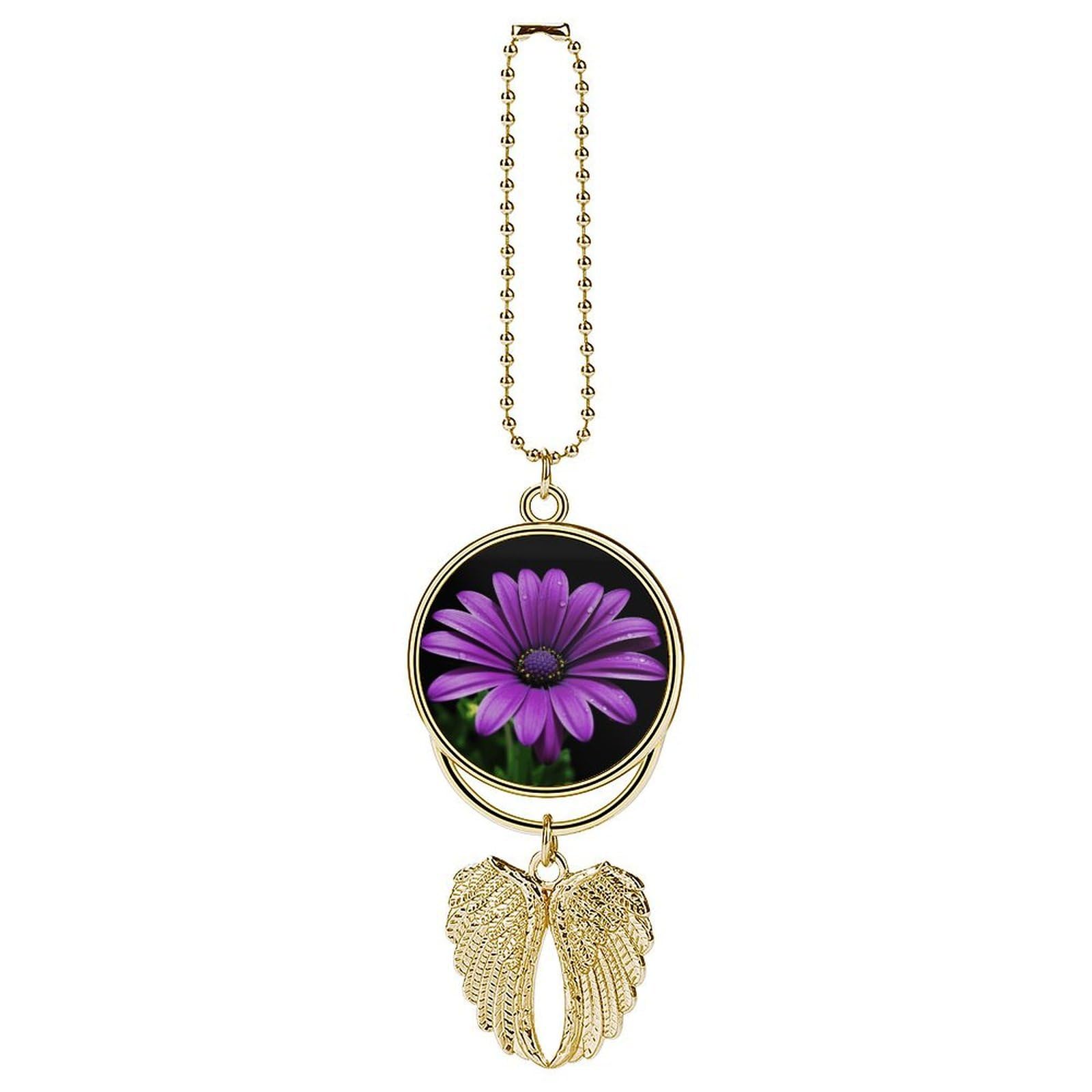 Car Charm Zinc Alloy Rearview Mirror Hanging Ornament Premium Metal Purple Daisy Car Pendant for Auto Interior Decor Accessories,Unique Gift for Adult,Golden-Style