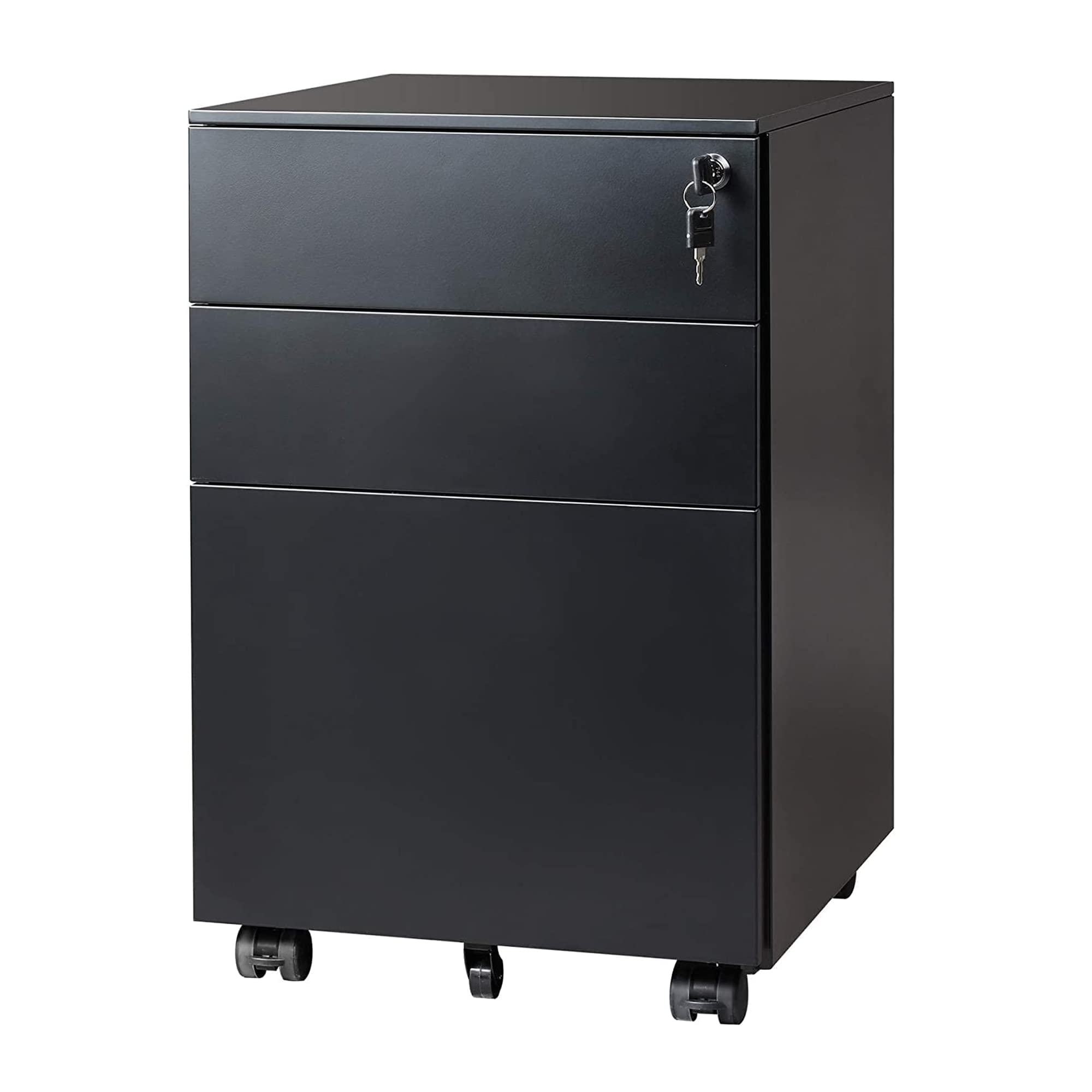 DEVAISE 3 Drawer Locking File Cabinet, Under Desk Metal Filing Cabinet for Legal/Letter/A4 File, Fully Assembled Except Wheels, Black