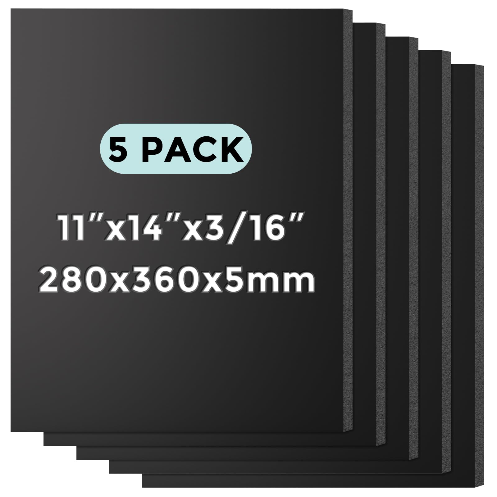CreGear Foam Board, 11" x 14" x 3/16" Black Foam Board, 5 Pack Presentation Foam Core Board for Projects, Poster Board Sheets for Signboards, Arts and Crafts, Framing, Display