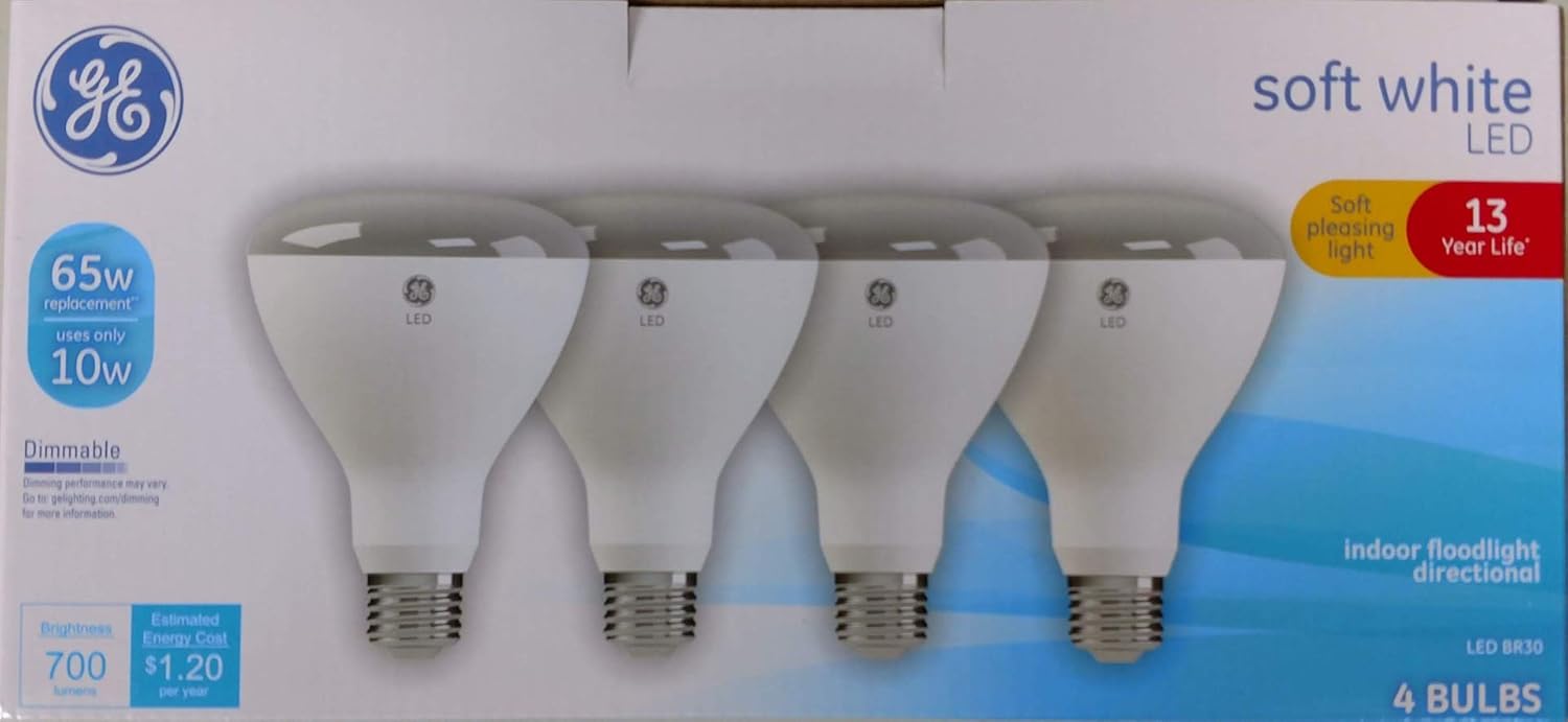 GE 10W (65W Equivalent) Dimmable BR30 Soft White 4-Pack