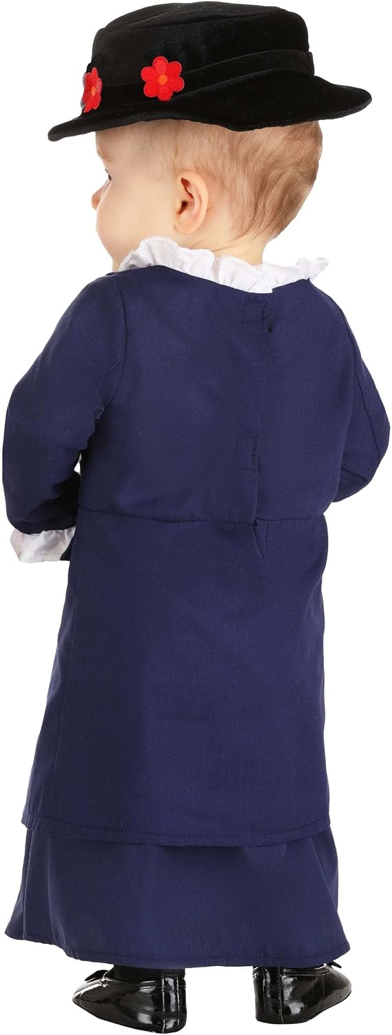 Infant Mary Poppins Costume, Magical Nanny Outfit with Polycotton Two-Part Dress, Attached Dickey, Belt, Hat for Babys