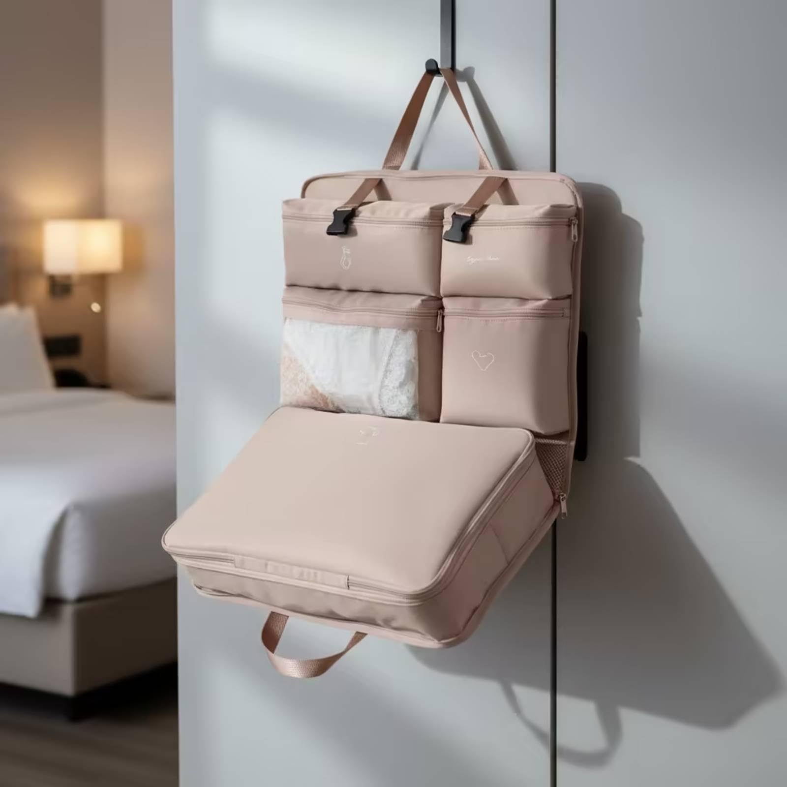 Qianly Borsa Organizer da Compatto Borsa Salvaspazio con Cerniera Pratico Organizzatore Valigia per Weekend, Nero