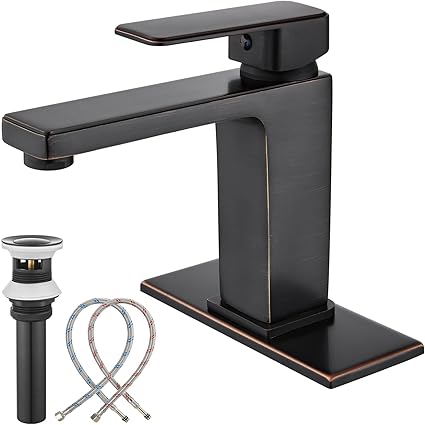 Bathroom Sink Faucet Single Handle lever Bathroom Sink Faucet Deck Mount ORB Oil Rubbed Bronze Pop Up Drain with Overflow Commercial