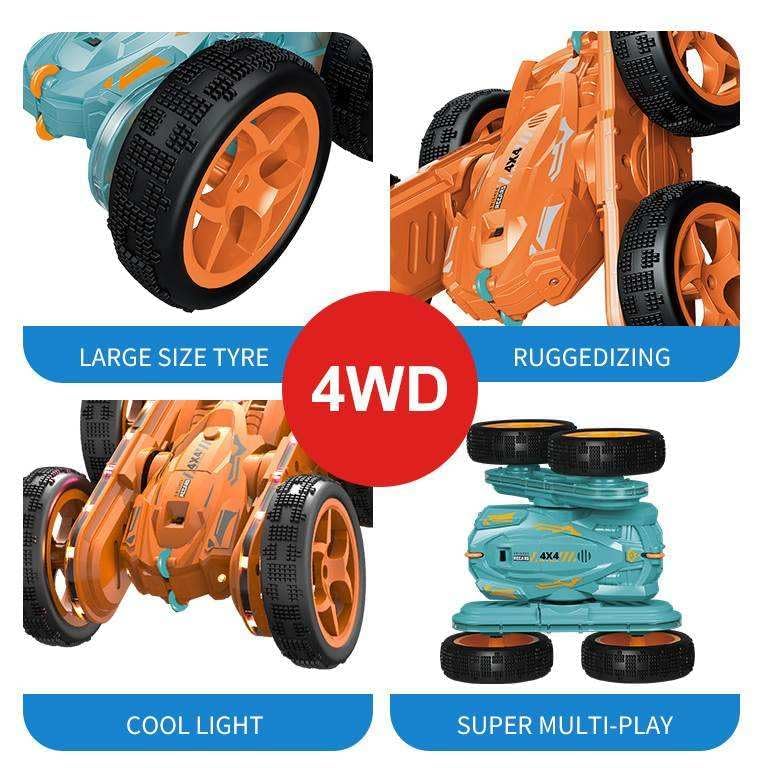 Image of SUPER TOY Remote Control Car All-Terrain 360 Rotate Dual Sided Rock Crawler Climbing Vehicle 4x4 Double Sided 4WD Off-Road Rechargeable Booster Spray for Kids & Adult Drift Stunt RC Car