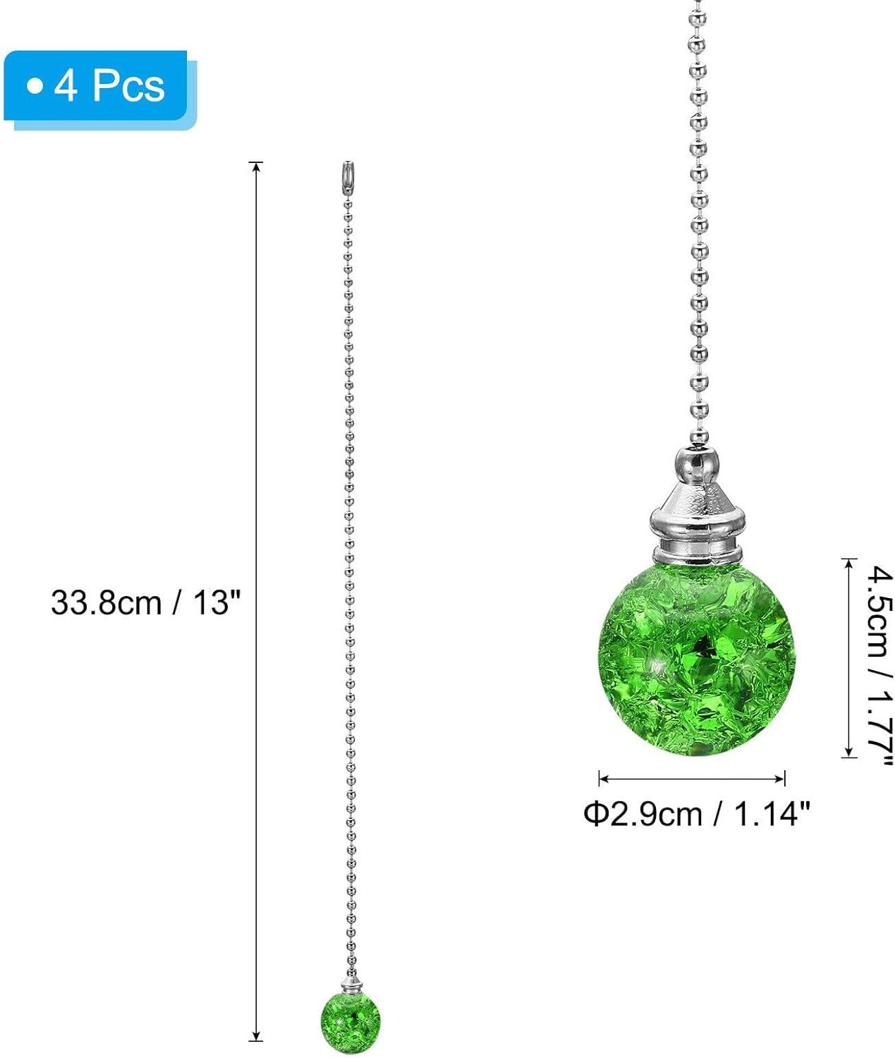 Home and Garden Parts 4Pcs 13" Ice Crack Ball Ceiling Fan Pull Chain Extender Set Green #CN/251024/07289
