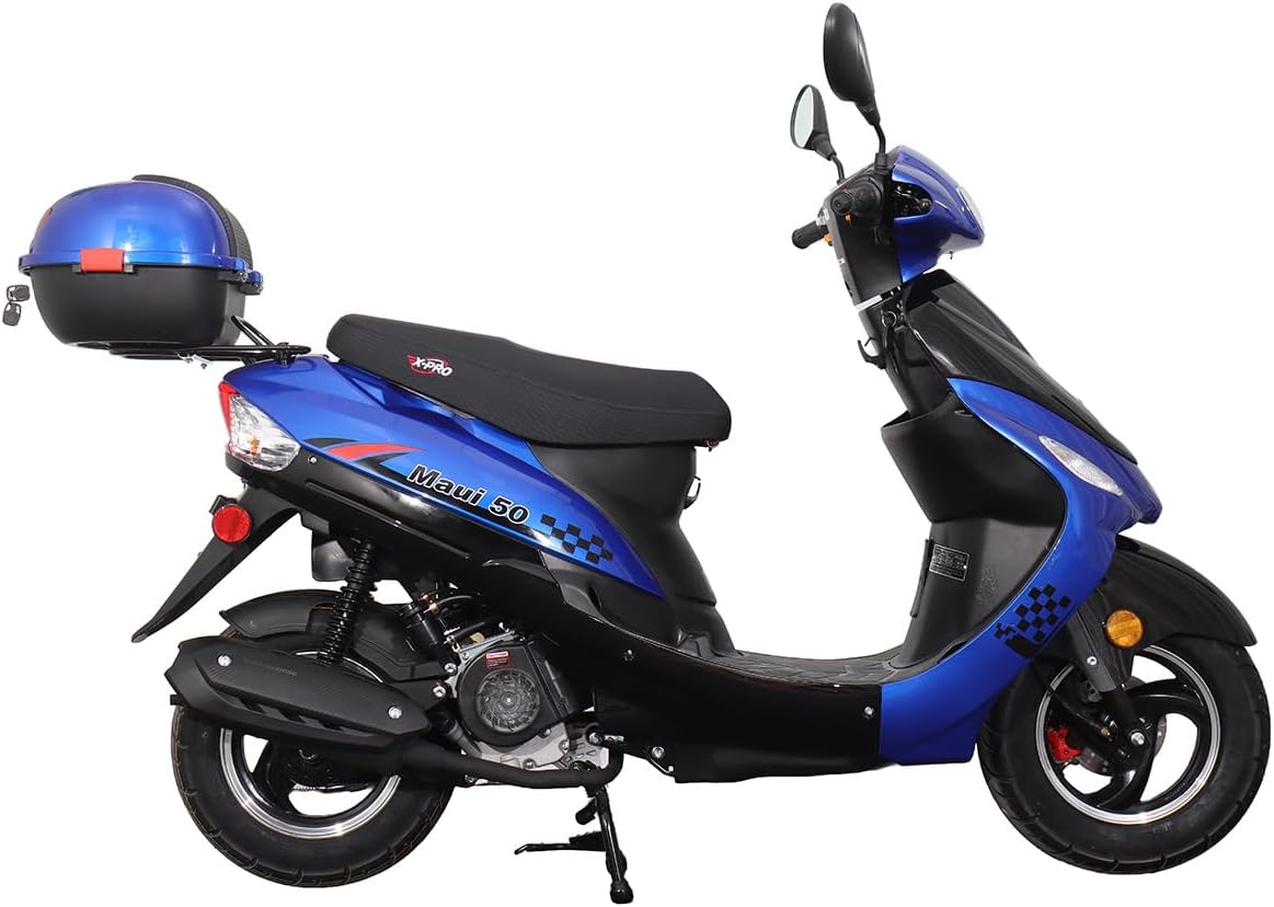 X-PRO Maui 50 Gas Moped with 10" Aluminum Wheels, Rear Trunk, Electric/Kick Start! (Blue)