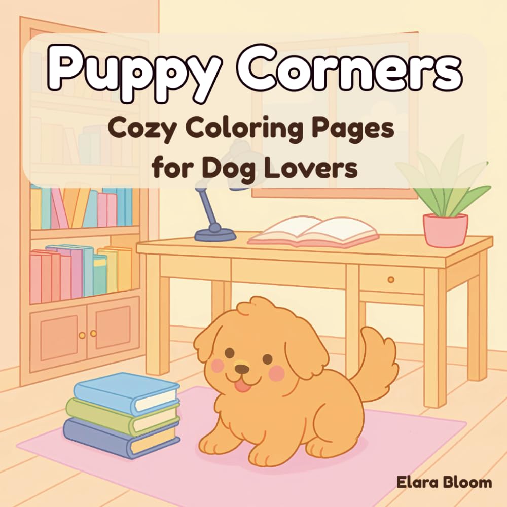 Puppy Corners – Cozy Coloring Pages for Dog Lovers: Adorable Puppies in Cozy Home Scenes for Relaxation and Stress Relief