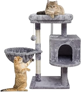 SYANDLVY Small Cat Tree for Indoor Cats, Activity Cat Tower, Condo with Scratching Post for Kittens, Climbing Stand with B...