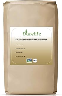 Durelife Organic 100% Pure Monk Fruit sweetener 44 LB, No Erythritol, Monkfruit Extract Powder, USDA organic NON-GMO Project Verified, Keto Certified OU kosher No Fillers Zero Calorie Sugar Substitute 704 OZ Bulk Bag