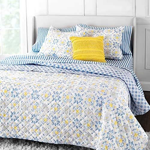 MARTHA STEWART Candace Quilt Set | 100% Cotton - Cool & Crisp Percale Weave | Soft and Plush|King Size - Multi