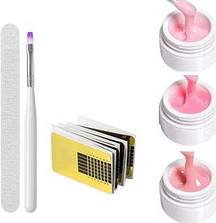 Solid Nail Adhesive, Nail Glue Gel for Nail Tips, Long Lasting Extension Adhesive for Clear and Clear Press-On Nails, Requires U V Light Cured (3, Glitter + Pink Nude)