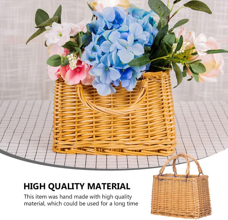 Wicker Picnic Basket with Handle Small Woven Willow Basket Rattan Harvest Hamper for Eggs Bread Candy Groceries Flowers - Image 6