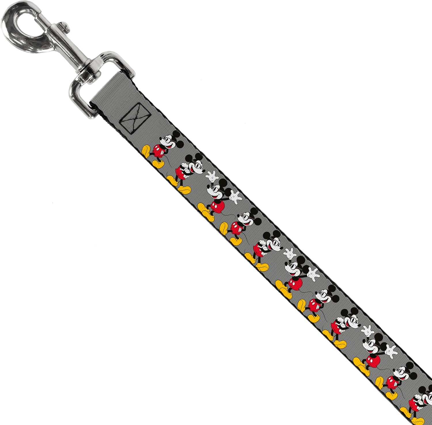 Buckle-Down Pet Leash - Mickey Mouse w/Glasses Poses Gray - 6 Feet Long - 1" Wide