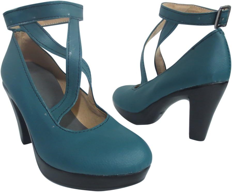 Women Green Cosplay Shoes Ankle Strap Heels (Female US 6.5/EU37.5)