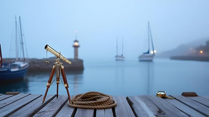 Telescopio Náutico de Latón Vintage con Trípode de Mesa miniatura 4