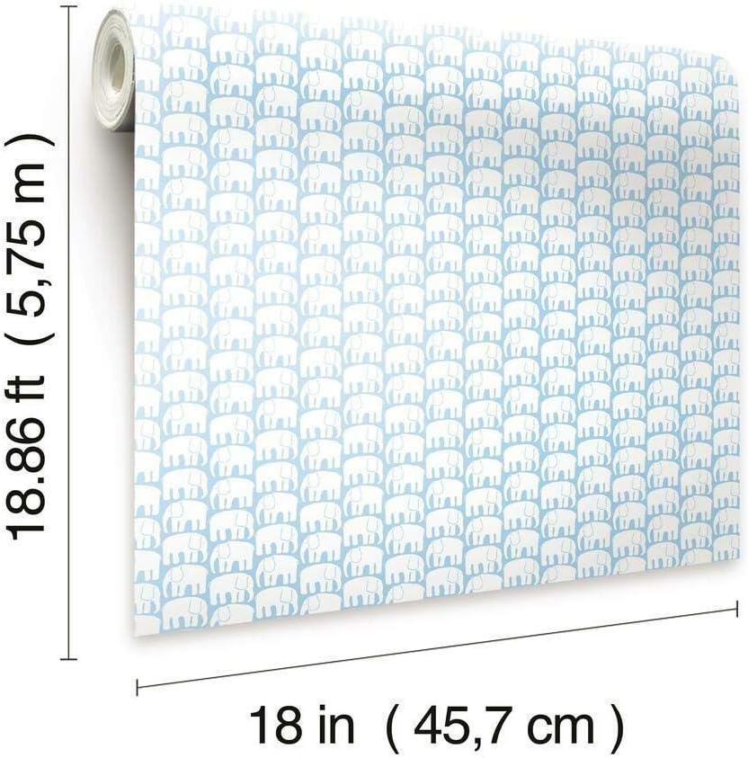 RoomMates RMK11526RL Finlayson Blue Elefantti Peel and Stick Wallpaper