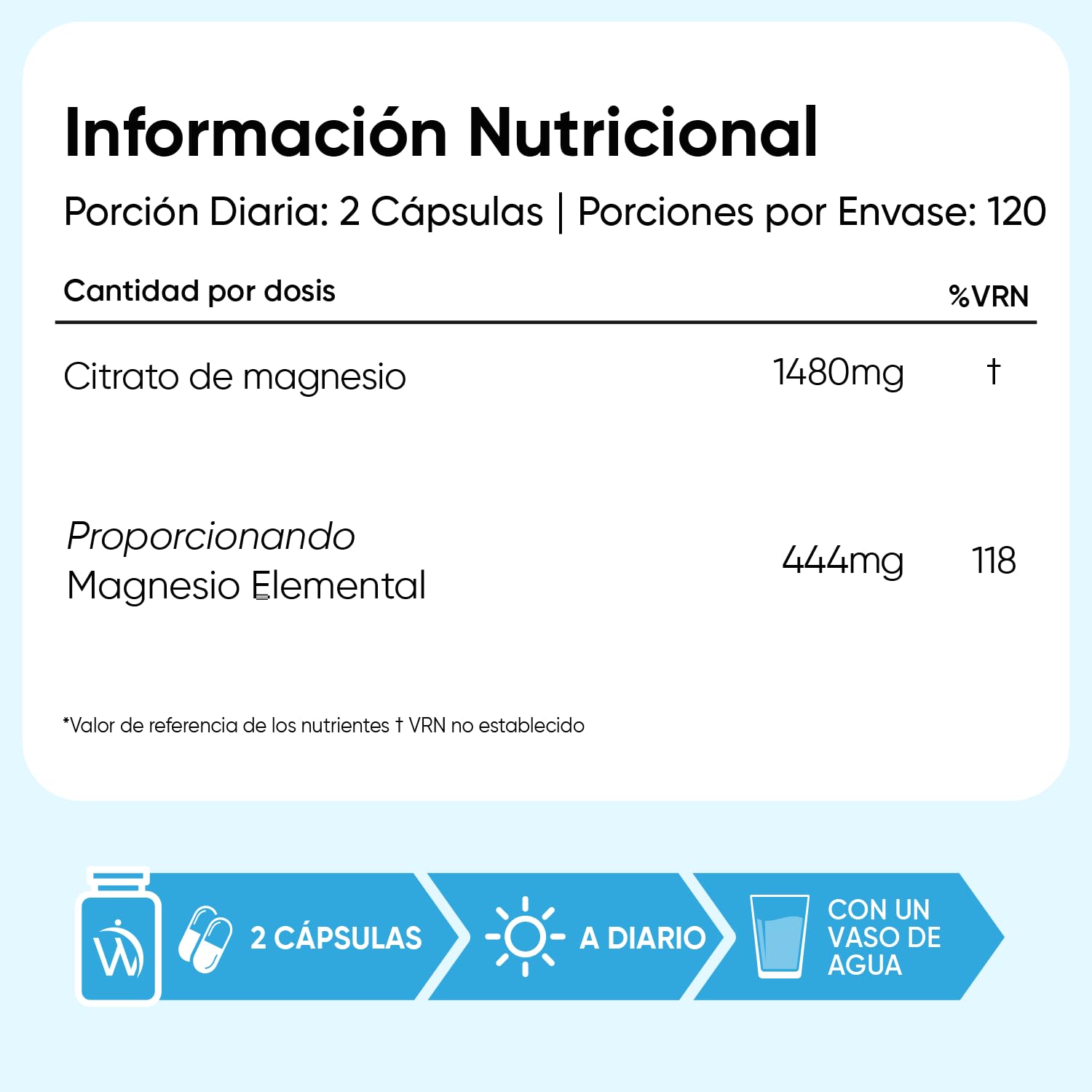 Citrato de Magnesio 240 Cápsulas Veganas - 444mg de Magnesio Puro provenientes de 1480mg del Citrato, Para 4 Meses, Contribuye a la Reducción del Cansancio y la Fatiga (EFSA), Sin Gluten ni OGM