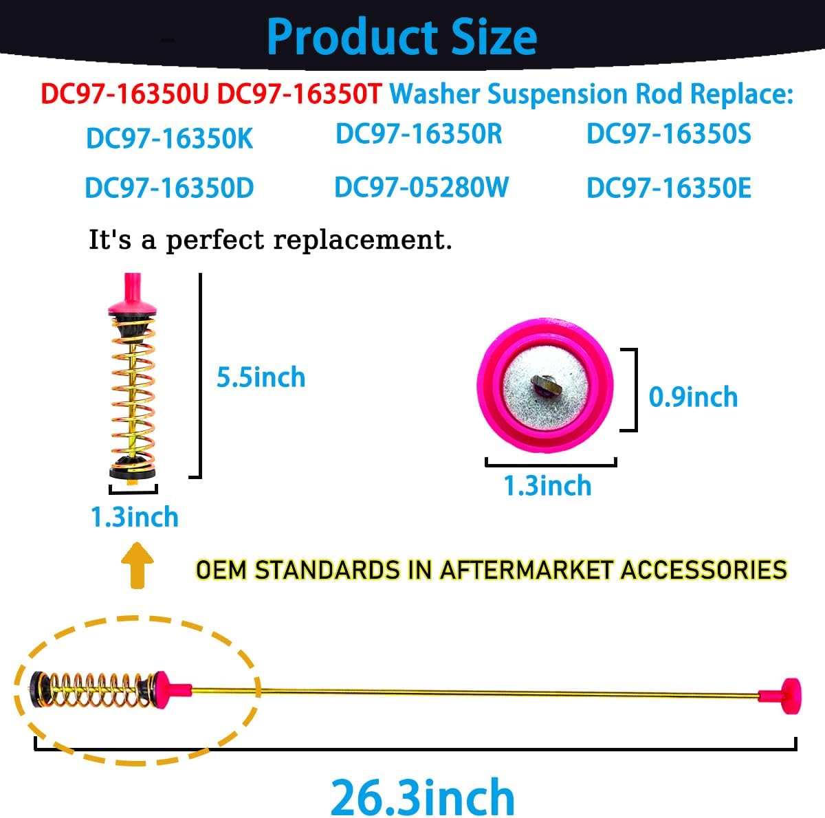 Upgrade Universal DC97-16350U DC97-16350T Washer Suspension Rods (OEM) for Samsung Washer WA50R5200AW/US WA45T3400AV/A4 WA45T3400AP/A4 WA45N3050AW/A4 WA50R5200AV/A4 WA45T3200AW/A4 WA50R5400AW/US | Heavy duty thickened stainless steel, Stable your washer, fit for Samsung washer