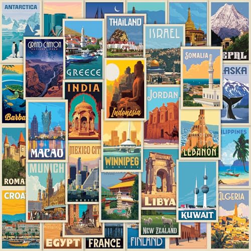 Image of CodersParadise Vintage Travel Wall Collage Kit - 54 PCS 4x6 Inch Self-Adhesive Posters for Bedroom, Study Room & Dorm Decor | Retro Travel Aesthetic Photo Wall Set for Teens, Girls & Boys