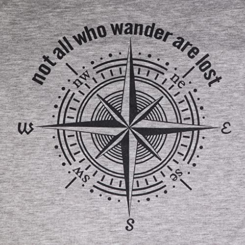 Womens Graphic T-Shirt Not All Who Wander Are Lost Letters Print Compass Funny Tees For Women Summer Casual Athletic Shirts Grey #TOP2