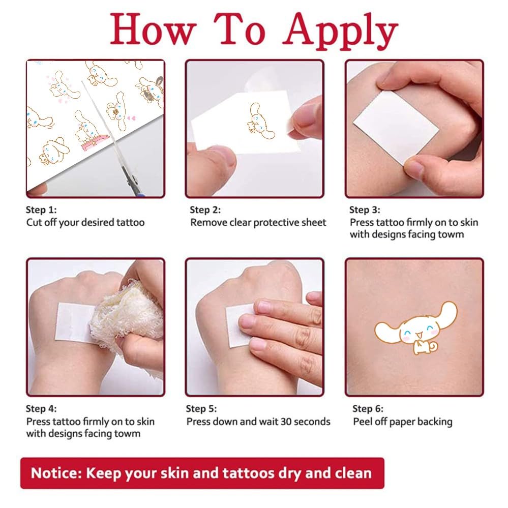 Miniatura 5 de 8 hojas de tatuajes temporales de Cinnamoroll para niños, decoraciones de fiesta de cumpleaños de Cinnamoroll para niños, suministros de fiesta