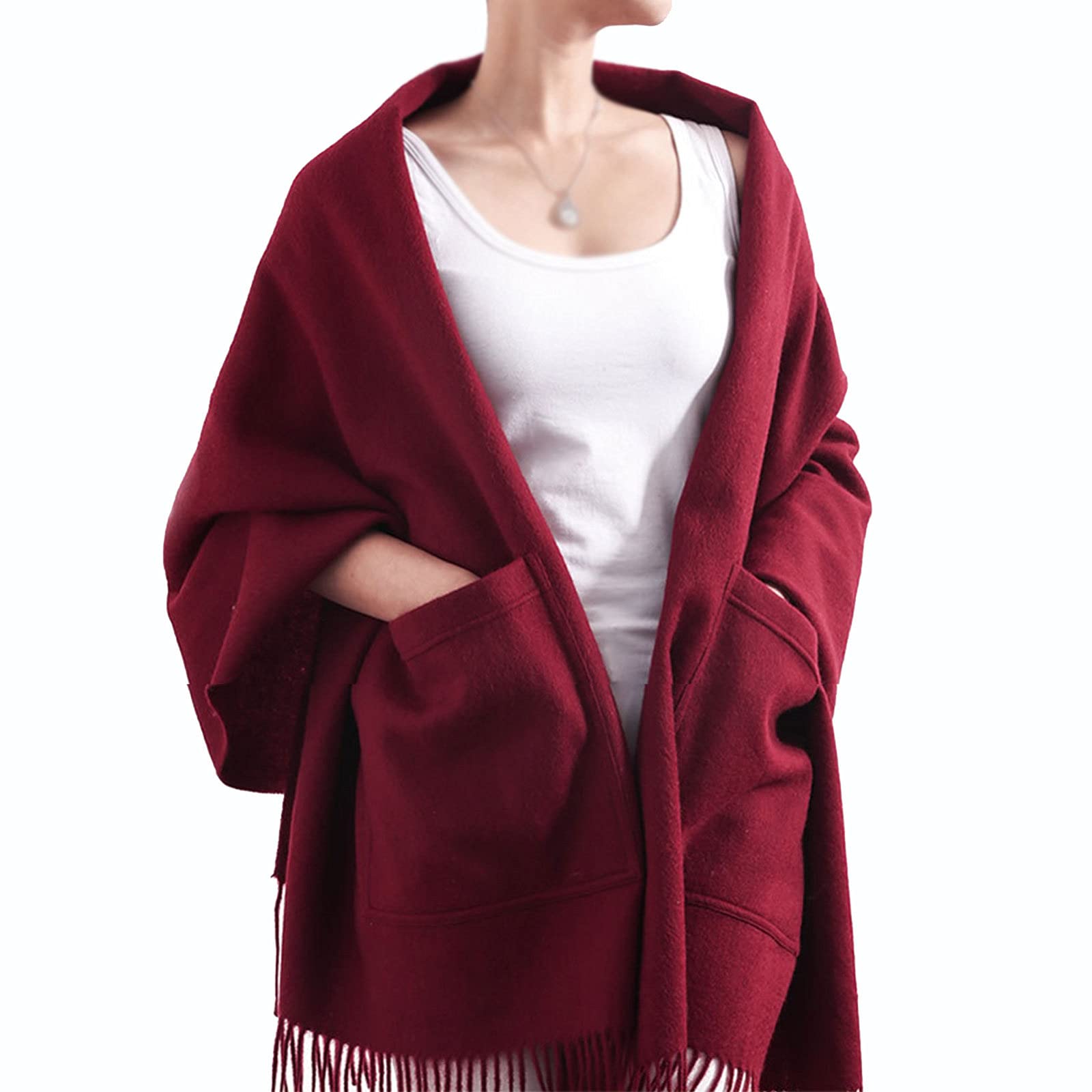 Taschen-Kaschmir-Schal Für Damen Weiche Warme Einfarbige Mode-Neuheit-Art-Pashmina-Geschenk,Red-70X200cm