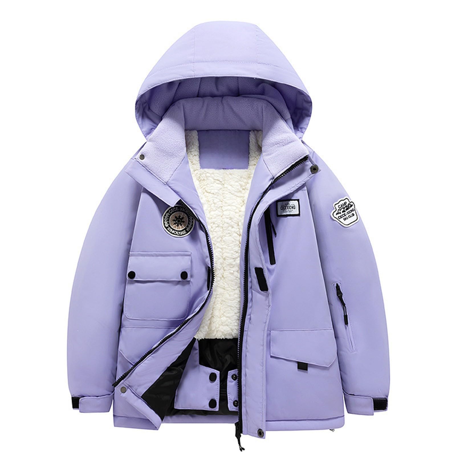 Kinder Skianzug mit Kaputze Schneeanzug Mädchen Junge Verdickte Fleecegefüttert Skijacke + Skihose 2tlg Wasserdicht Winddicht Skianzüge Daunenjacket Skihosen