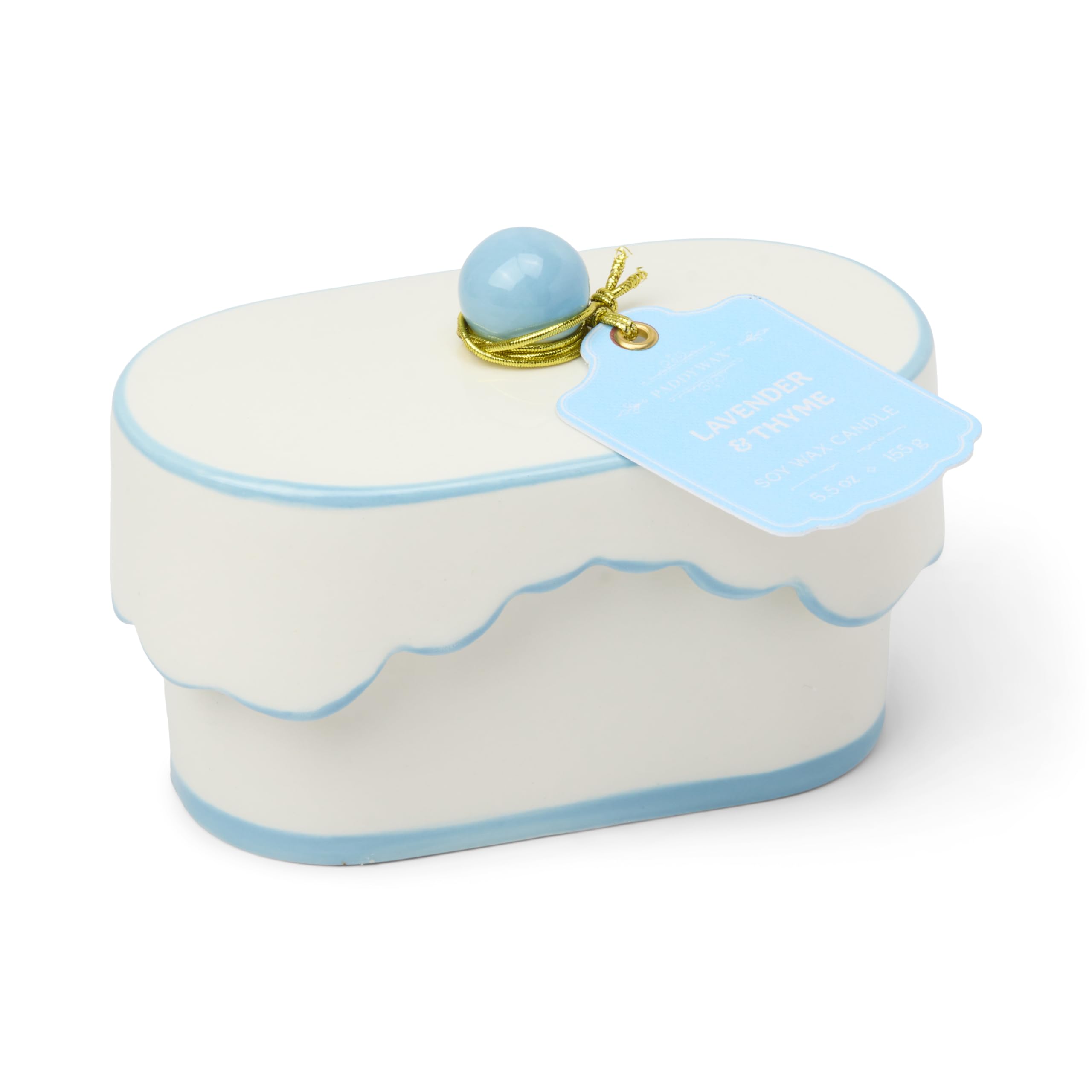 CHÉRIE Ceramic Dish Candle, Soy Wax Candle, Poured with Love Ceramic Jar with Scalloped Lid, Reusable Vessel, 5.5 oz, Lavender & Thyme
