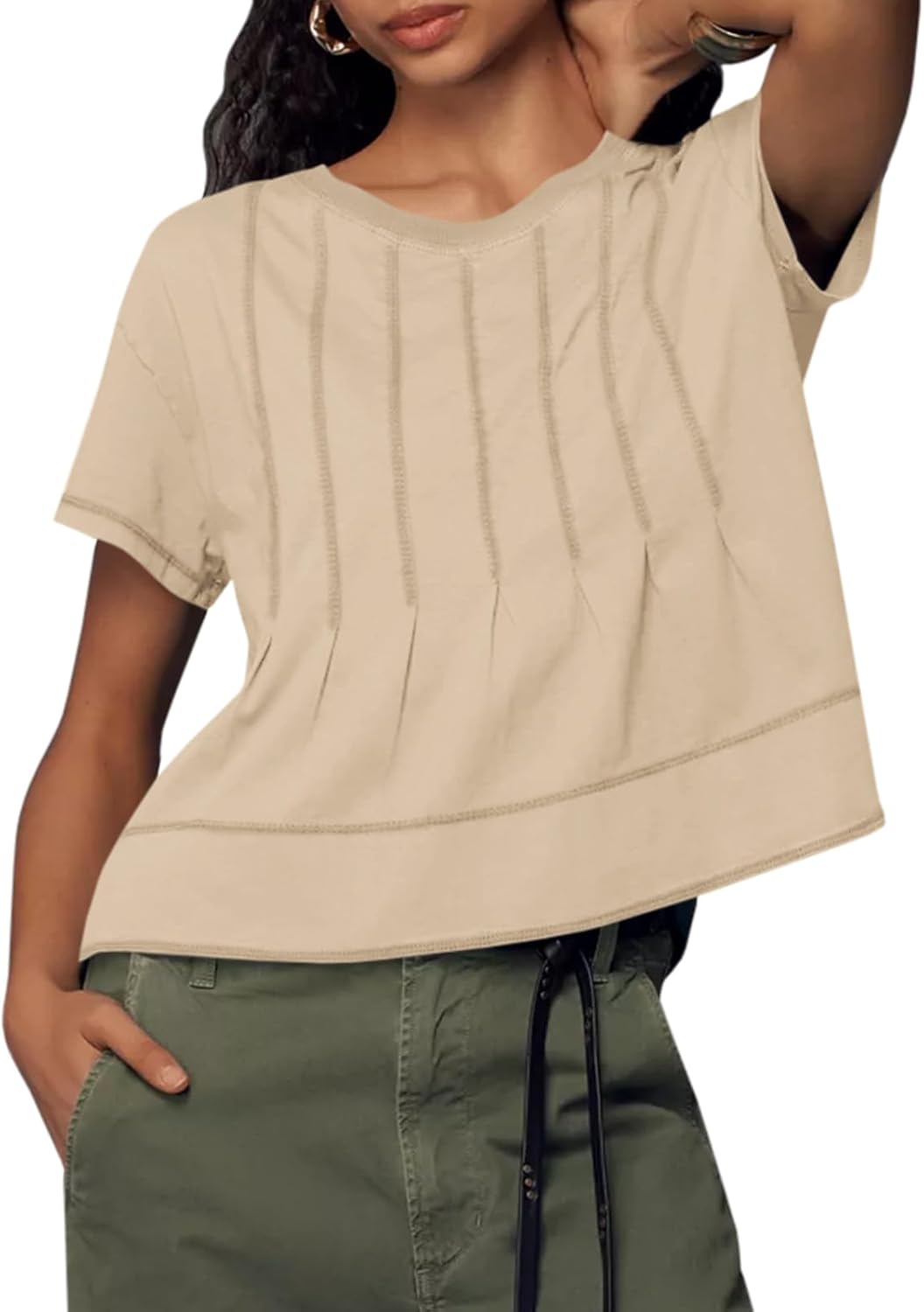 Tankaneo Womens Babydoll Tops Short Sleeve Peplum Pleated Summer T-Shirts Casual Loose Fit Flowy Tshirts 2026 - Image 2