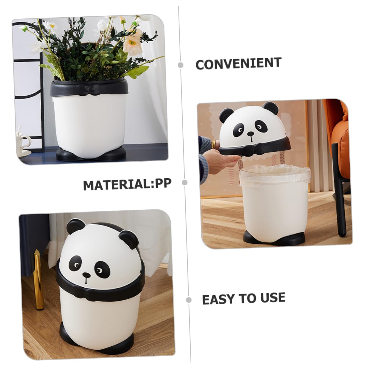 Mini Poubelle De Bureau Motif Panda Avec Couvercle Basculant - 15x12x11 Cm - Ciel, Pour Cuisine, Salon