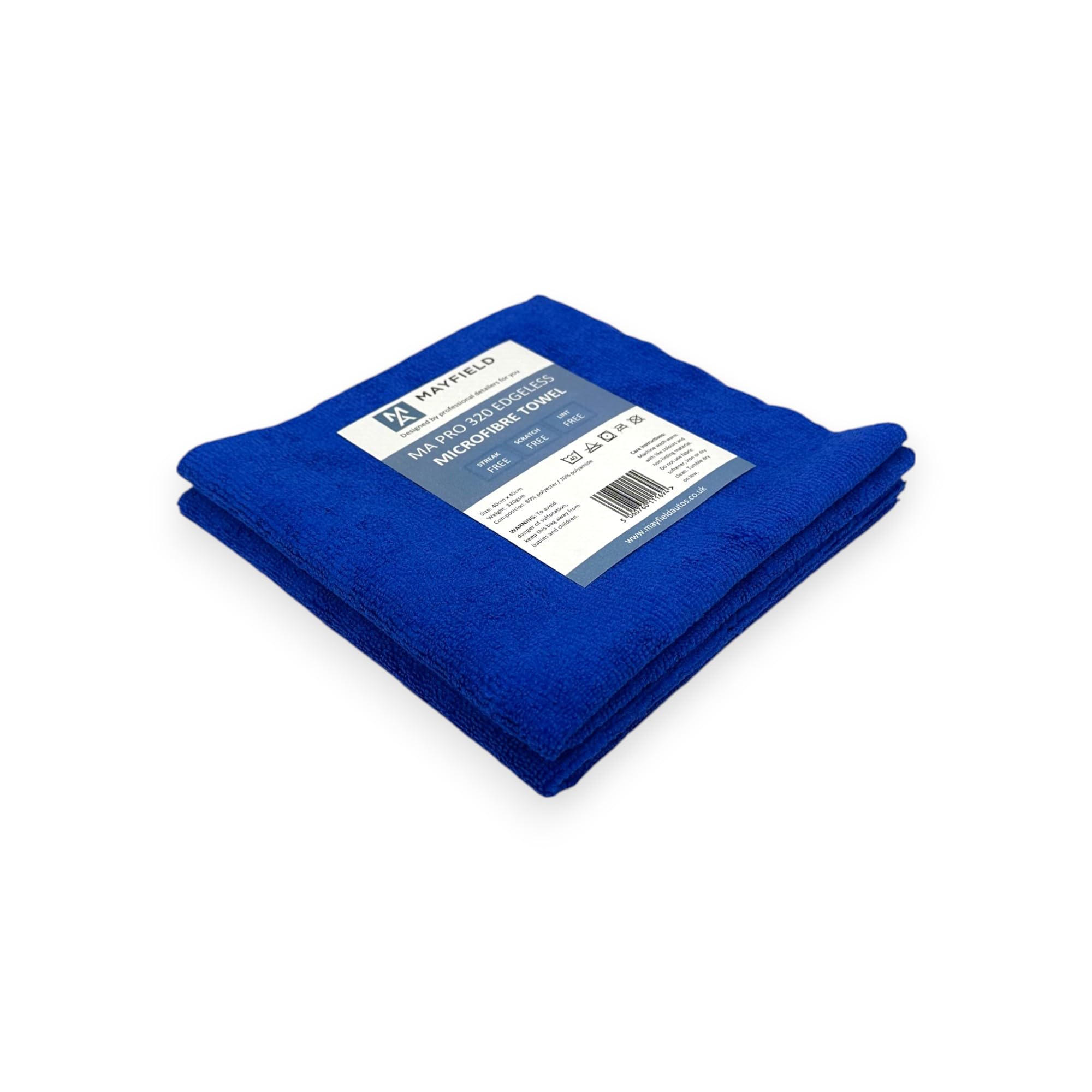 Mayfield Blue Edgeless Microfibre Cloths X 2-320Gsm, X, Car Cleaning, Interior Detailing, Polishing, Ultrasonic, Waxing 40Cm