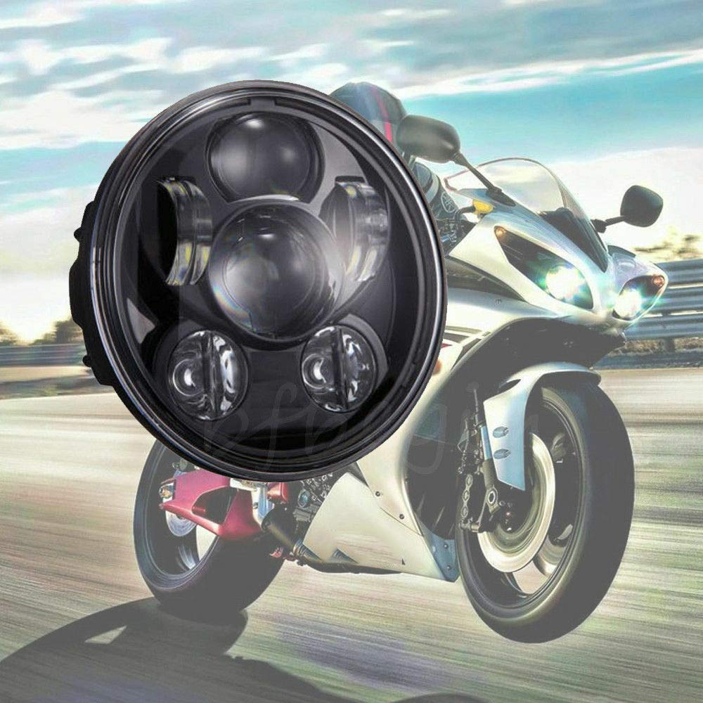 Riloer H4 Moto 5.75" Phare de Projection LED Rond, 6000K Étanche Super Lumineux Moto Feu de croisement Feu de croisement Compatible avec Harley-Davidson, Blanc