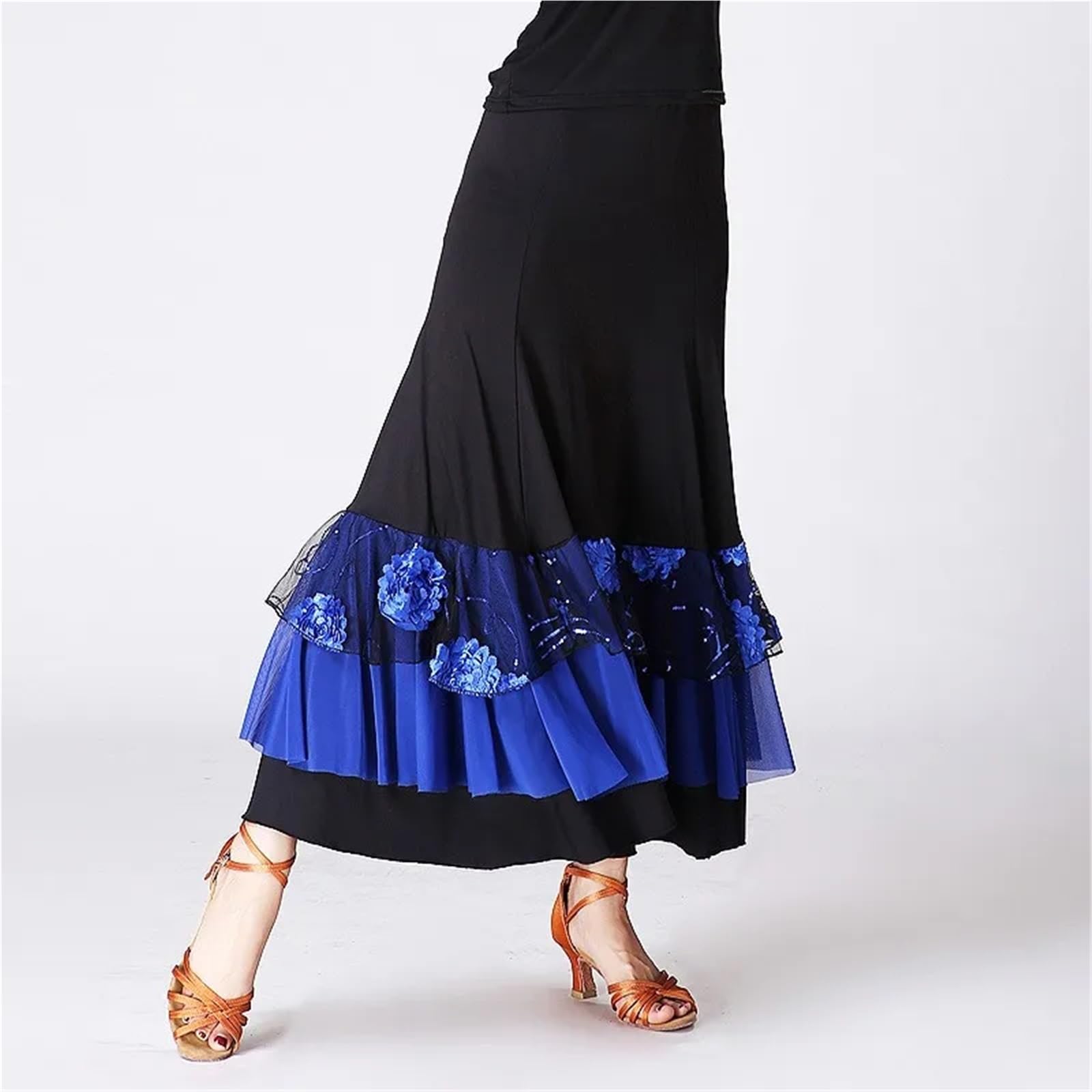Vestido de práctica salón flamenco for mujer, ropa danza del vientre española elegante con lentejuelas, bordado flores, volantes, falda escenario gitana alas grandes