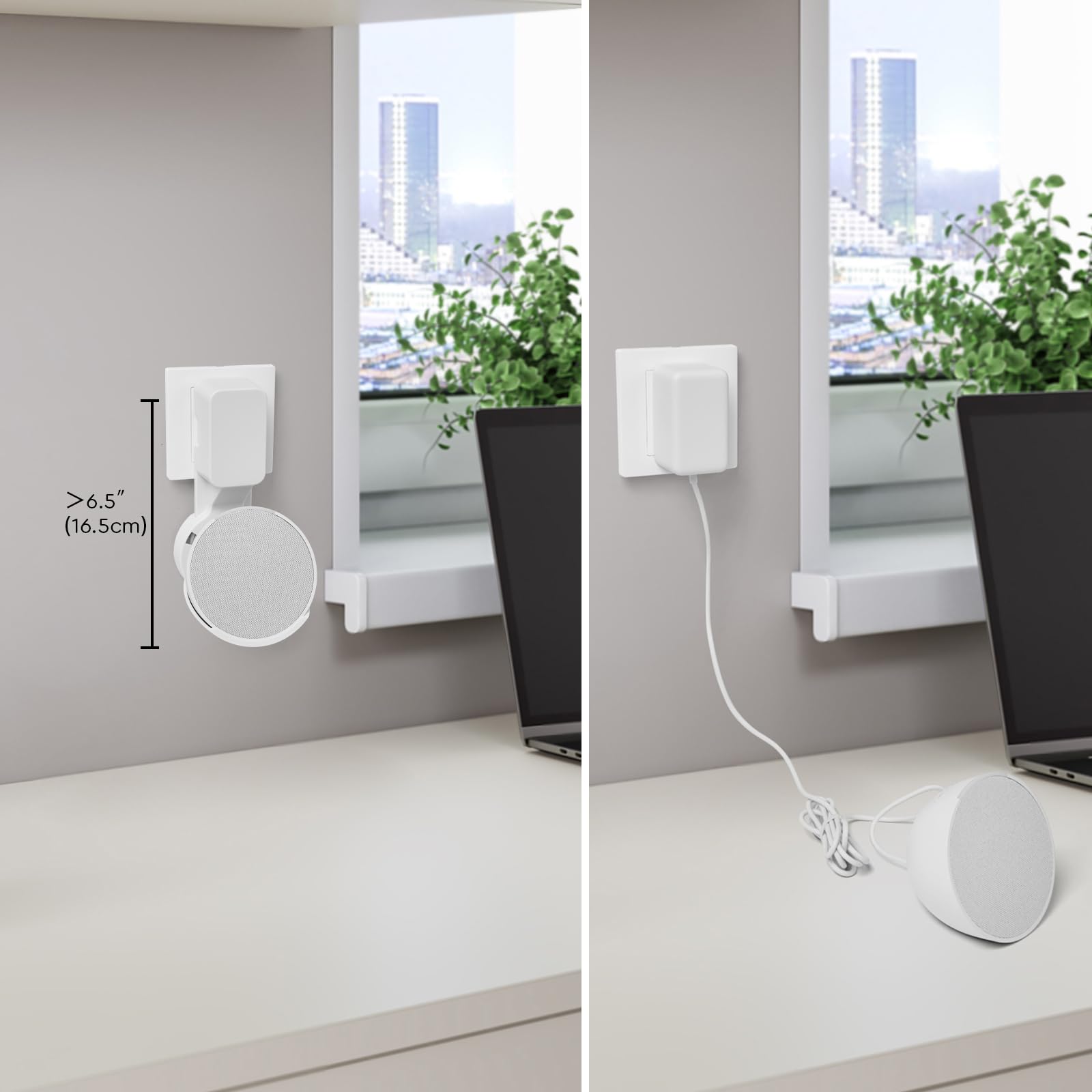 Uchwyt ścienny do gniazdka elektrycznego, stojak, oszczędzające miejsce rozwiązanie do głośników Google Home, akcesoria, uchwyt z rozmieszczeniem kabli (biały)