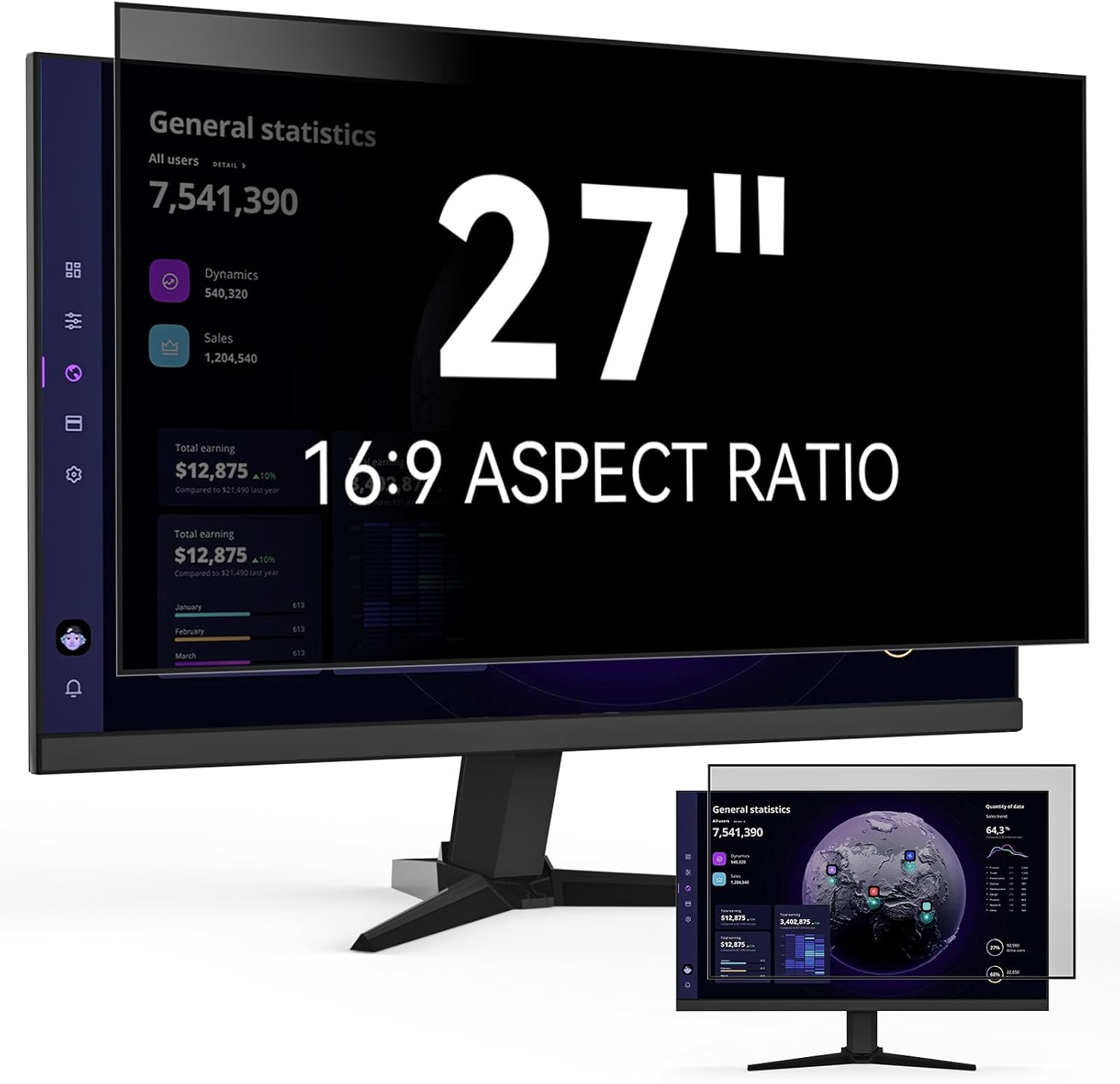 27 Inch Computer Privacy Screen Filter for 16:9 Widescreen Monitor, Removable Eye Protection Anti Glare Blue Light Filter Privacy Shield, Anti Scratch Anti Spy Screen Protector Film 27 In Black privacy screen for Monitor 27 Inch (Diagonal) - 16:9 Aspect R