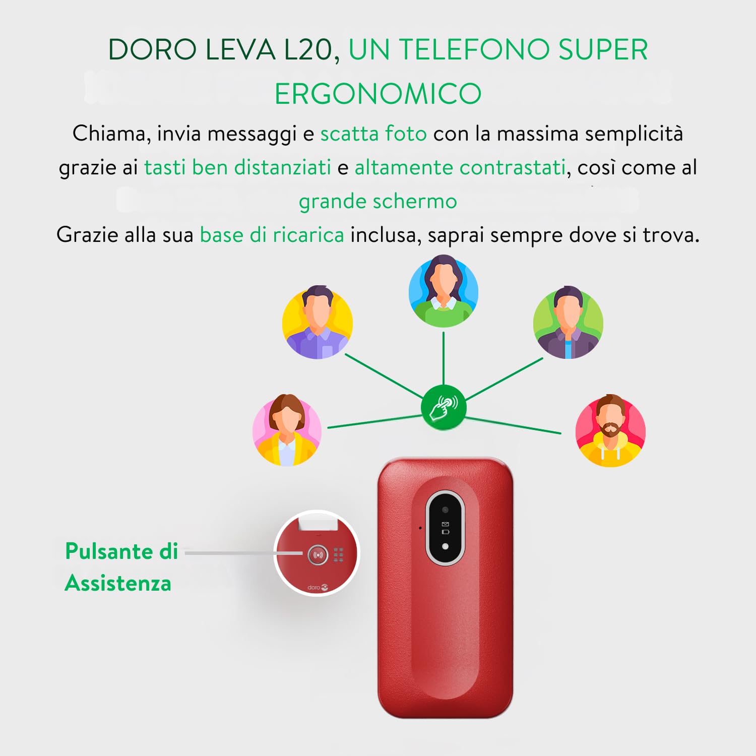 Doro Leva L20 Telefono Cellulare Sbloccato Seniors – Ampio schermo Paesaggio – Audio HD potente – Fotocamera – Tasto Assistenza con Localizzazione GPS – Telefono Basic senza Internet (nero e bianco)