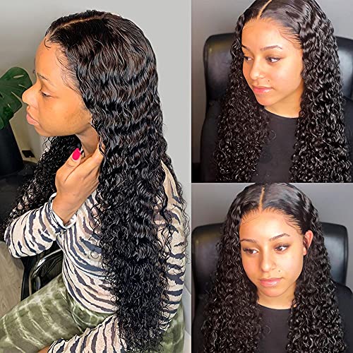 Deep Wave Lace Front Wigs Human Hair 5X5 HD Lace Closure Wig T Part Wig Pre Plucked with Baby Hair 150% Density Virgin Human Hair Wigs for Black Women YMSGIRL(28inch)