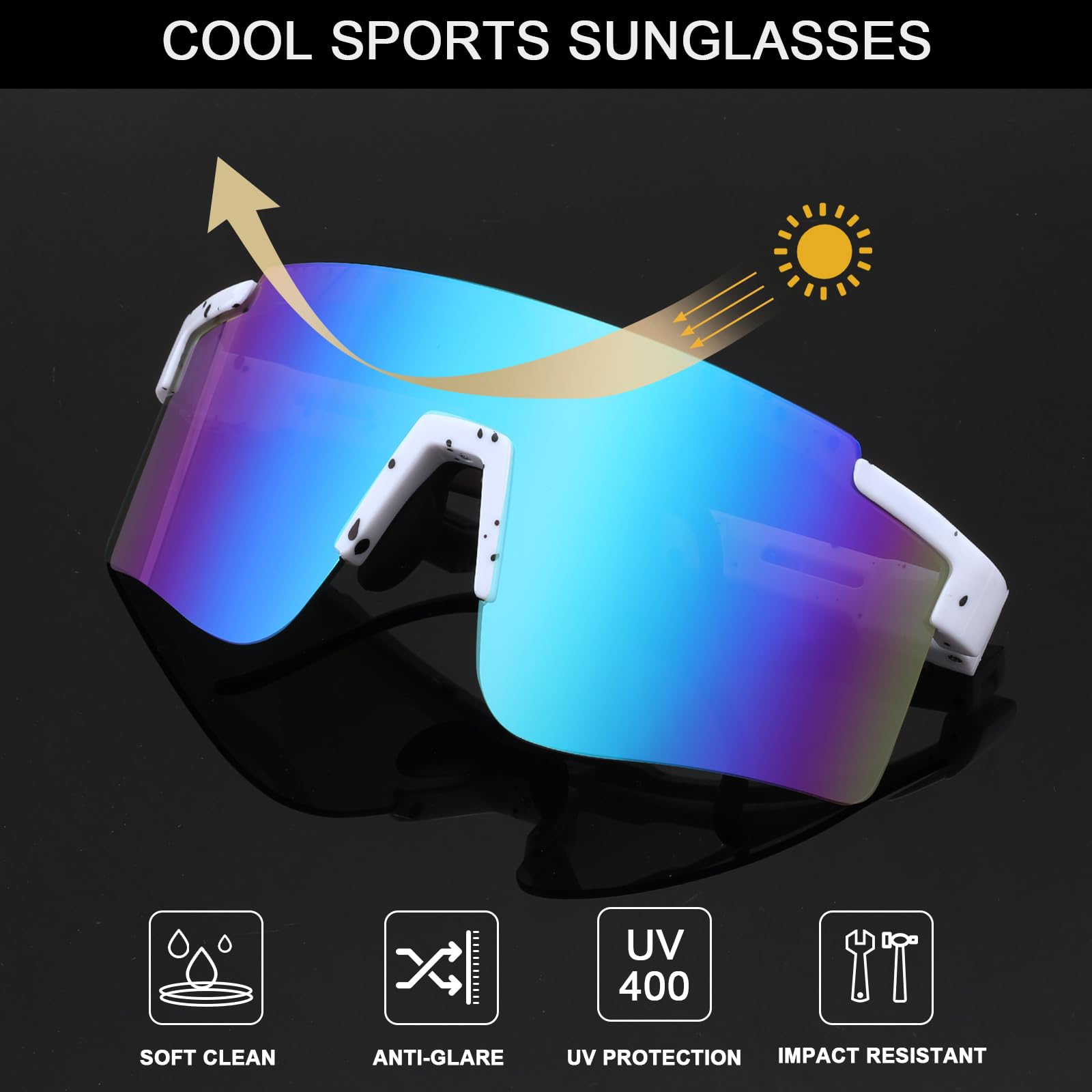 Jugend-Sonnenbrille für Herren und Damen, 80er-Jahre, Sport-Baseballbrille mit verstellbarem Beinvisier, für Alter 8–16 Jahre