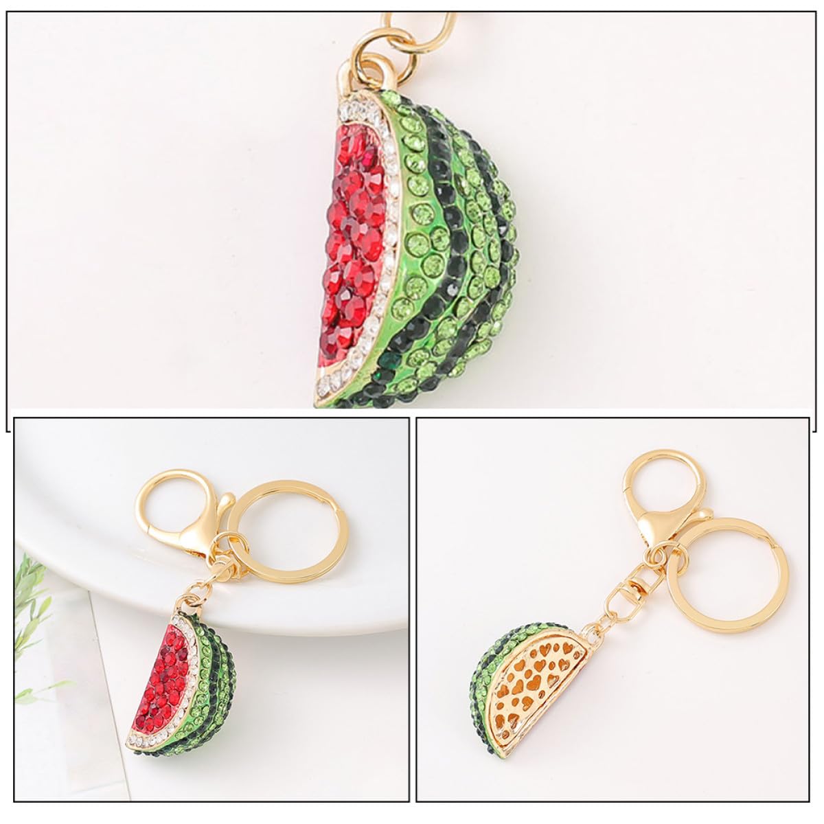 Glänzender Wassermelonen Schlüsselanhänger aus Legierung Niedlicher Strass Fruchtanhänger Robuster Gepäck und Taschenanhänger für Frauen und Mädchen