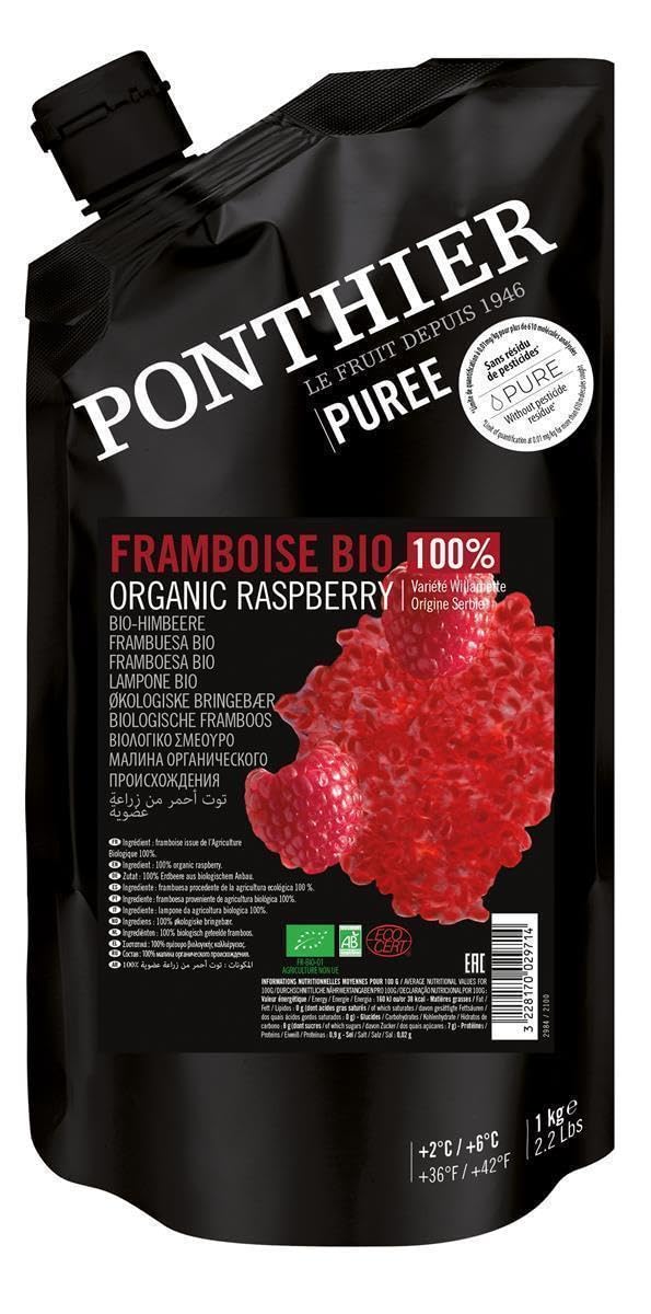 Ponthier BIO Himbeer Himbeerfruchtpüree - 5x 1kg - Püree aus unbehandelten Willamette Himbeeren, für Bowls, Smoothies, Eis, Desserts, Porridge, Cupcakes Fruchtpüree