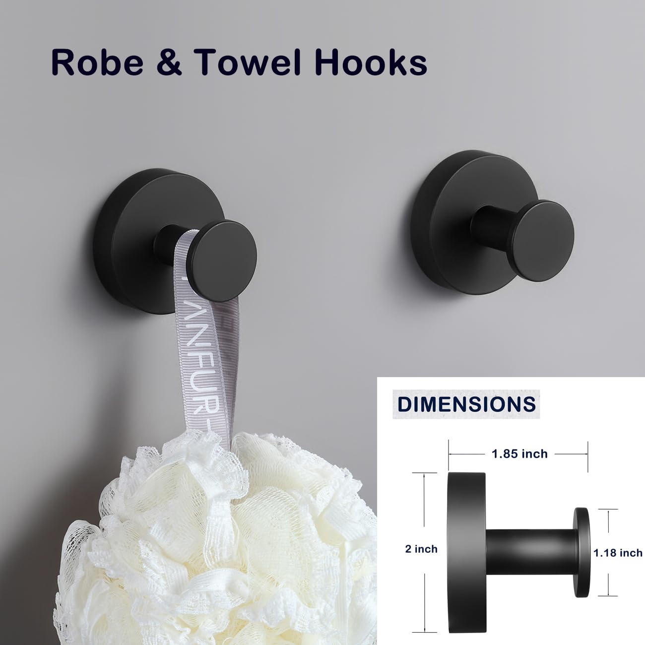 Bathroom Towel Bar Set 5-Piece - Matte Black, SUS304 Stainless Steel With Towel Rack & Hooks - View #4