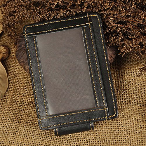 Image of Le'aokuu Genuine Leather Magnet Money Clip Credit Card Case Holder Slim Wallet