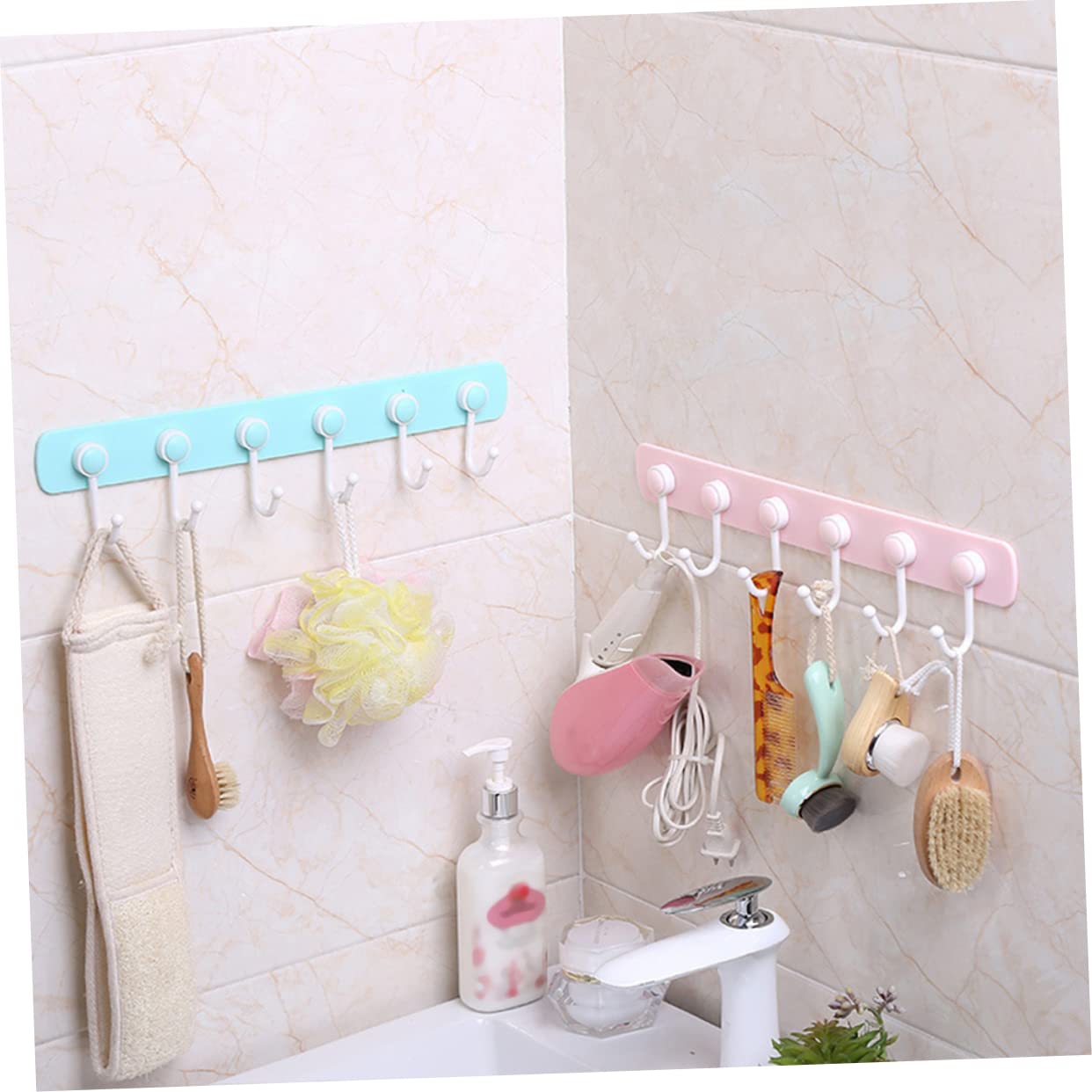 Luxshiny Punch Hook Adhesive Wall Mounted Hanger Seamless Blue Over Door Hook for Towels Hats Kitchenware and Bathroom Organization No Drilling Required Strong Adhesive