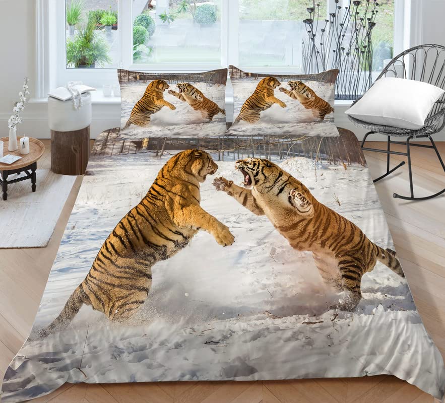 Funda nórdica cama 105 de tigre blanco con 2 fundas de almohada de microfibra de 200x200 cm