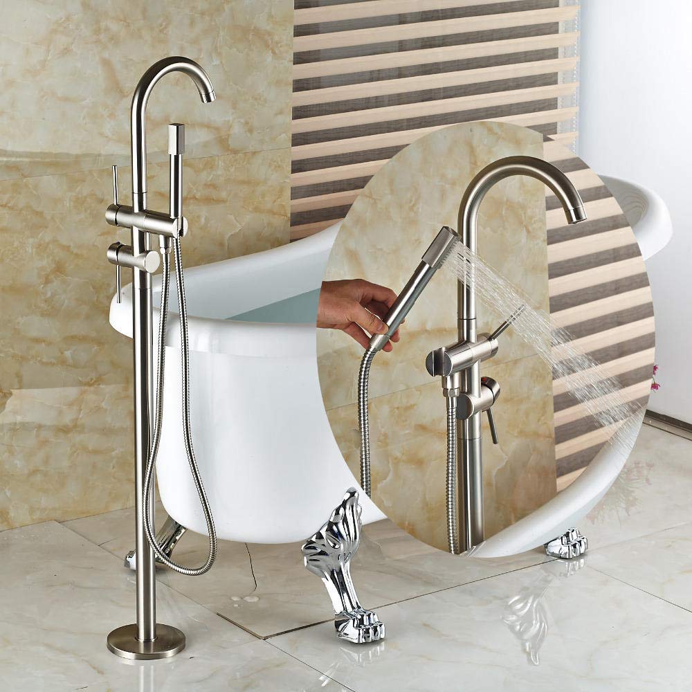 Robinet de baignoire autoportant mitigeur grand débit avec douchette à main flexible