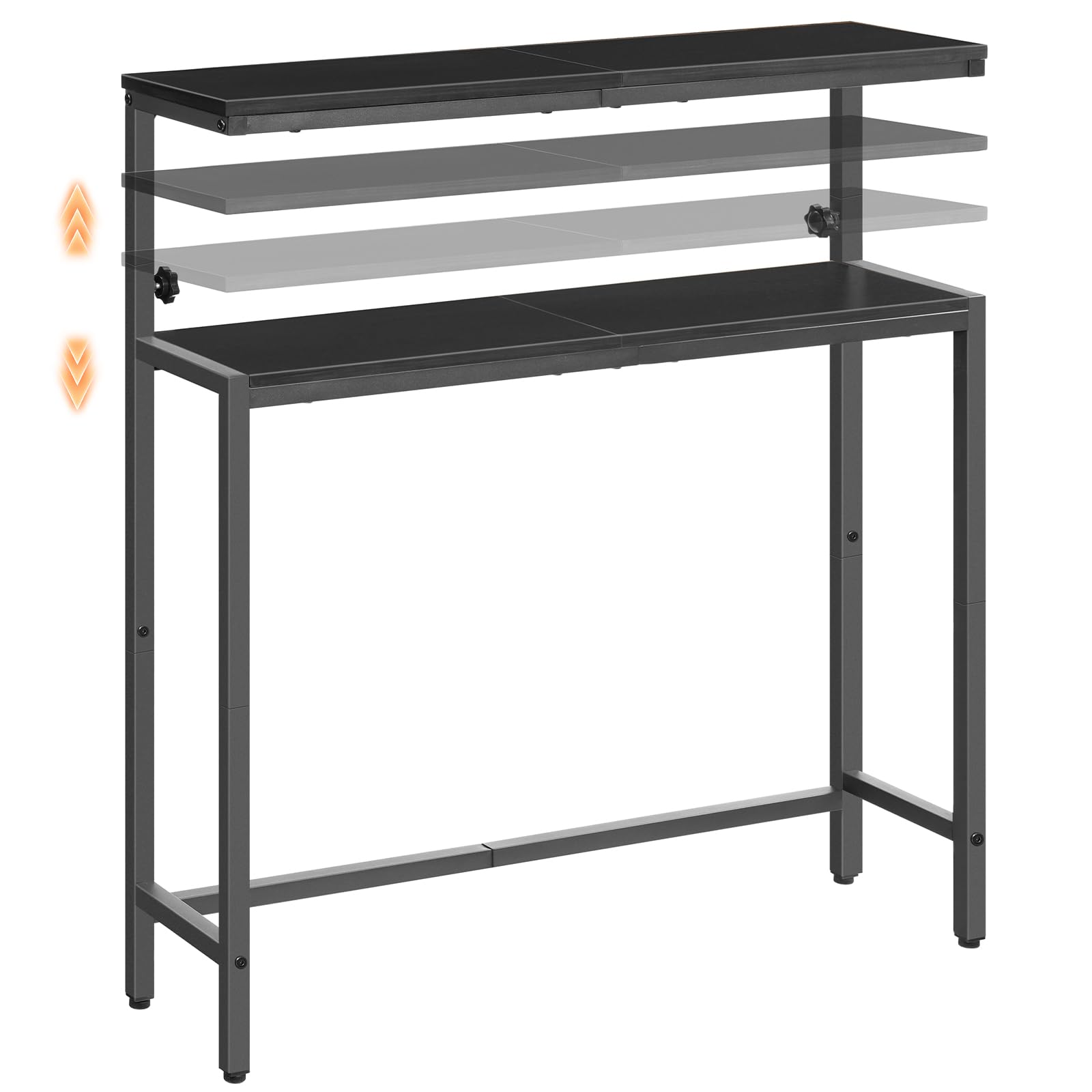 HOOBRO 2-stufiger Konsolentisch, höhenverstellbar (80-100 cm), Flurtisch, Sofatisch im Industrial-Stil, Beistelltisch für kleine Räume, Flur, Wohnzimmer, Schwarz EBB96XG01