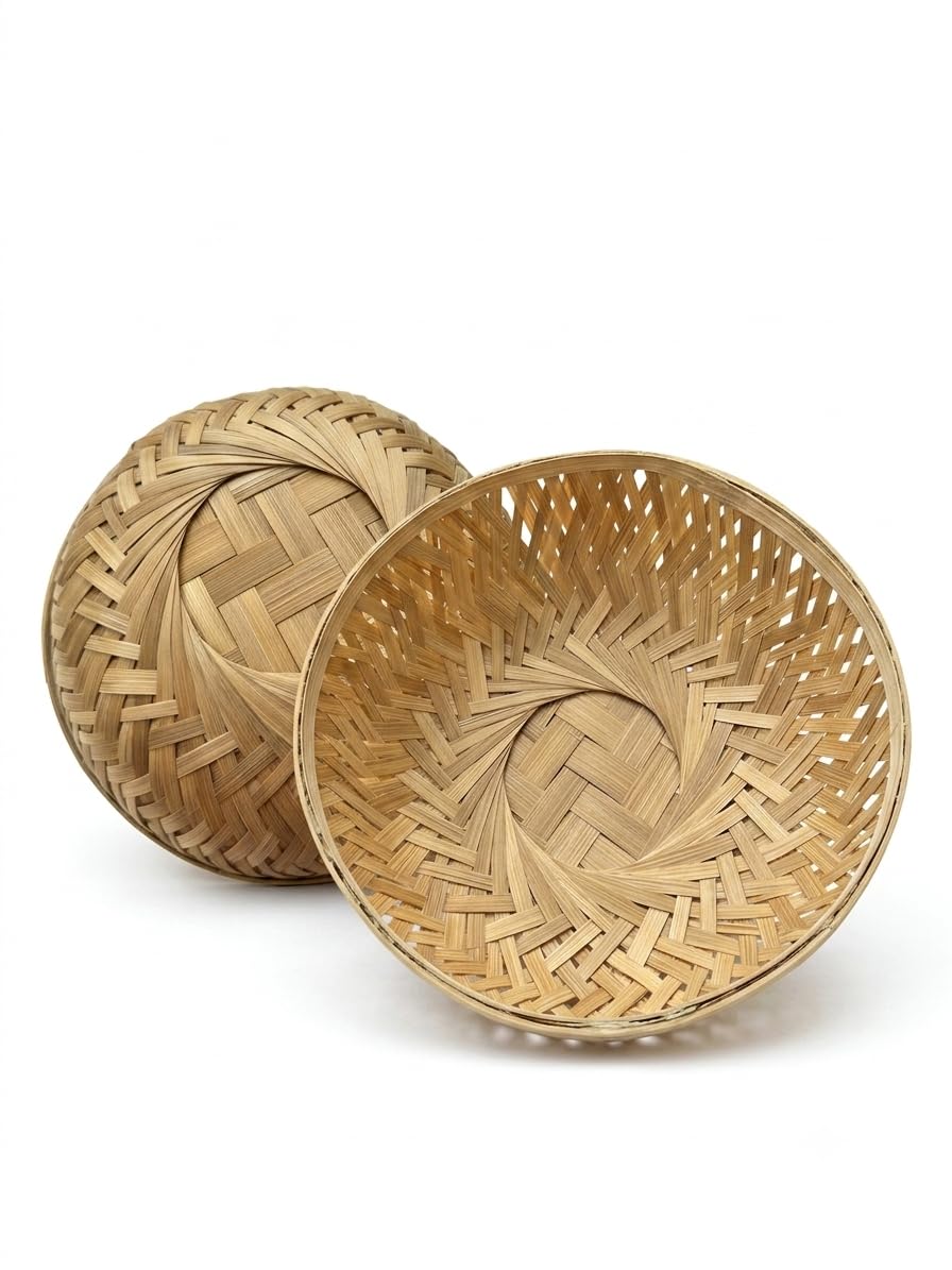 Handcrafted Bamboo Baskets - Set of 2 -4 Handcrafted Bamboo Baskets - Set of 2 -4