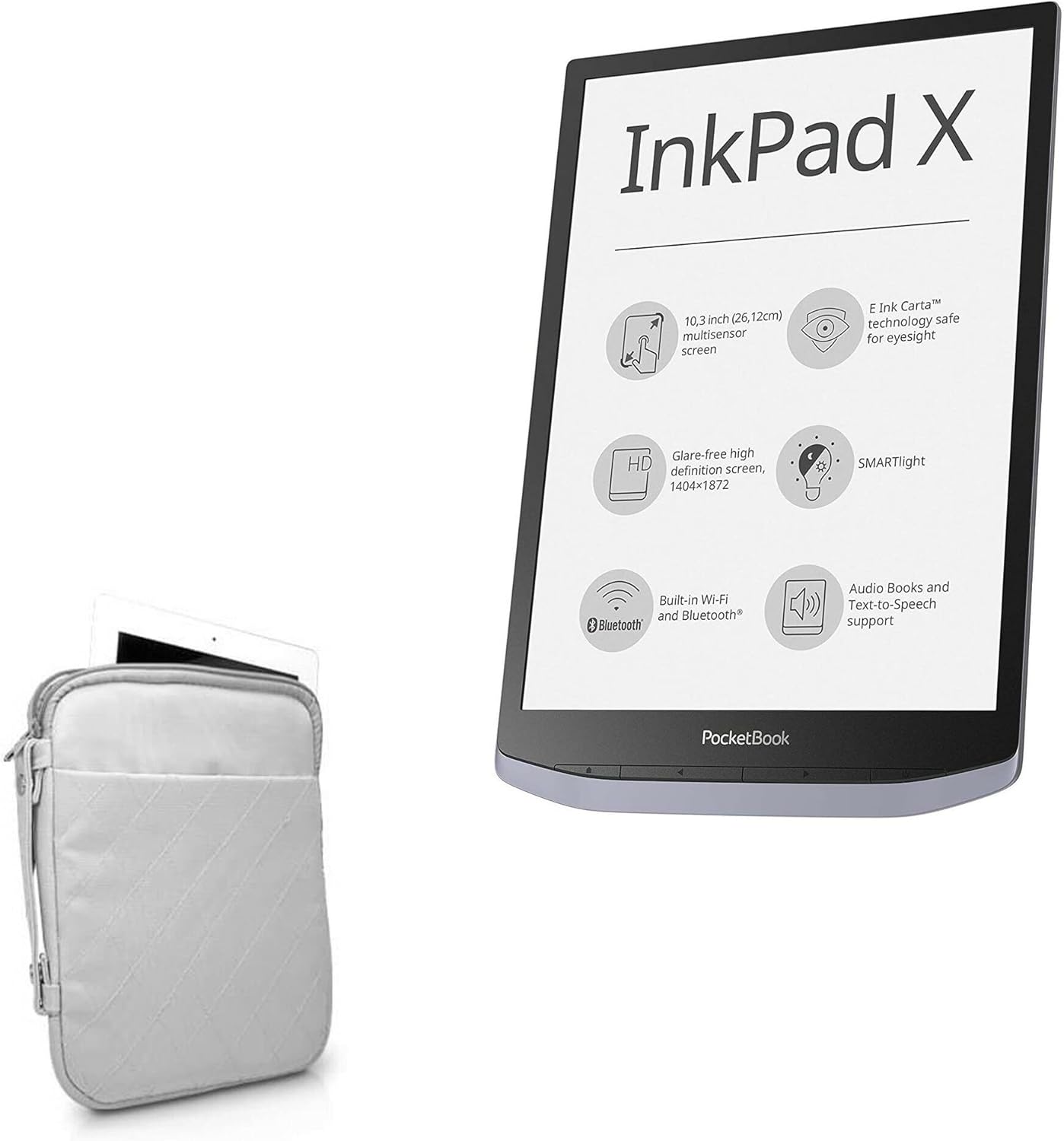 BoxWave Case Compatible with Pocketbook InkPad X - Quilted Carrying Bag, Soft Synthetic Leather Cover w/Diamond Design - Cool Grey