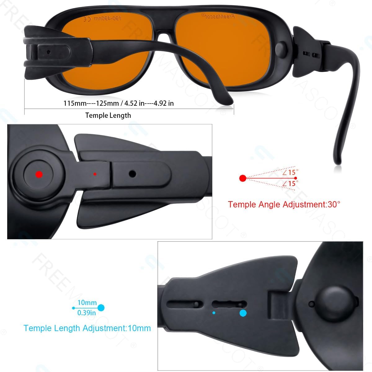 FreeMascot OD 6+ 190nm-490nm Wavelength UV light/Violet & Blue Laser Safety Glasses